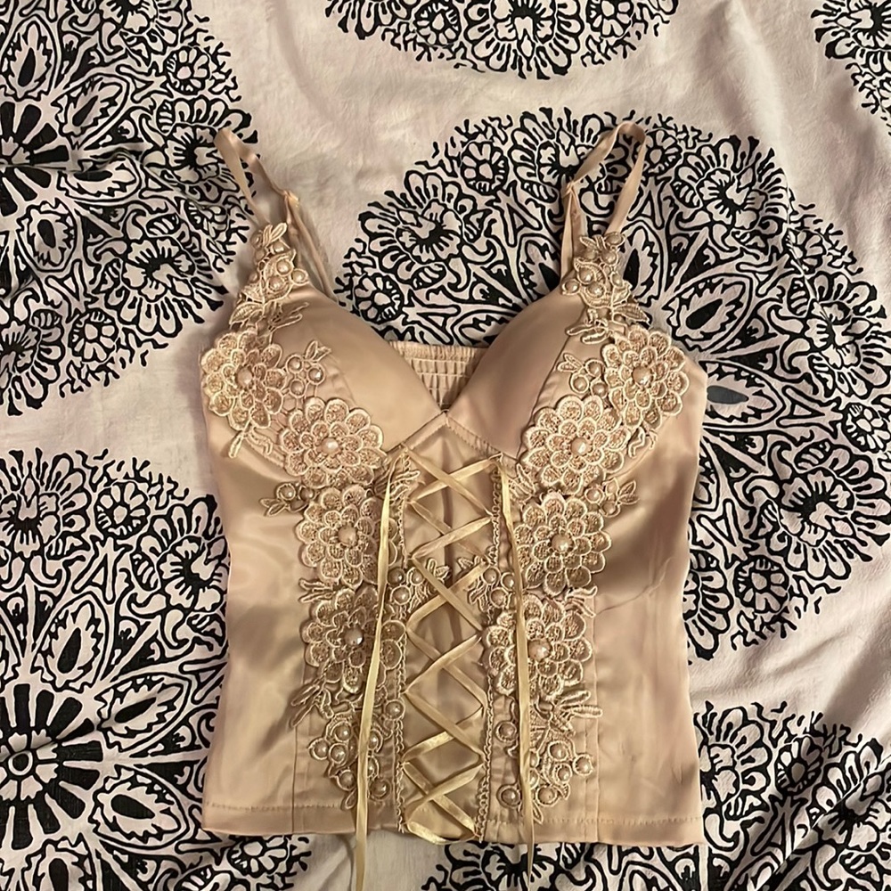 Cream corset flower top